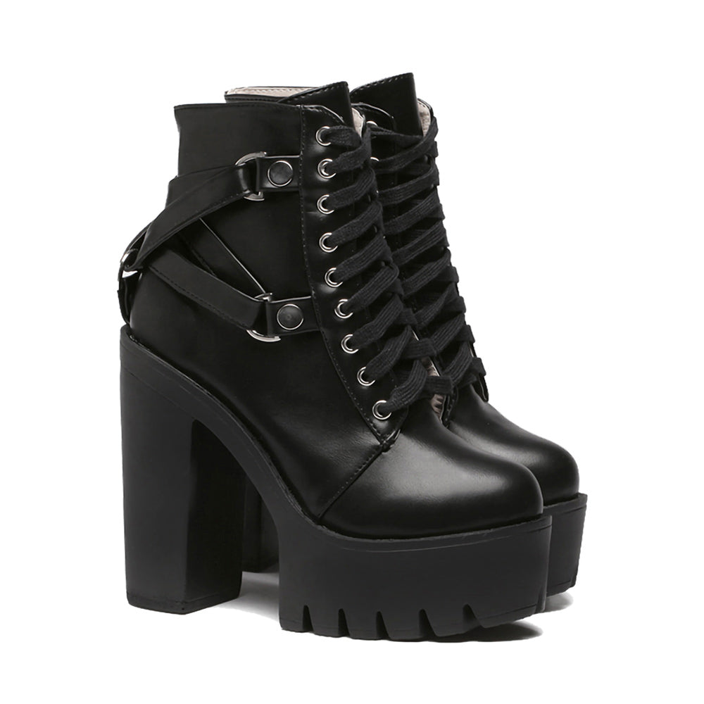 Black Lace Up Booties with Heel