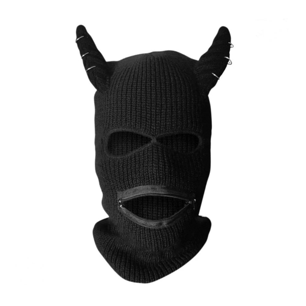Devil Horn Balaclava with Zipper - Unique Black Ski Mask