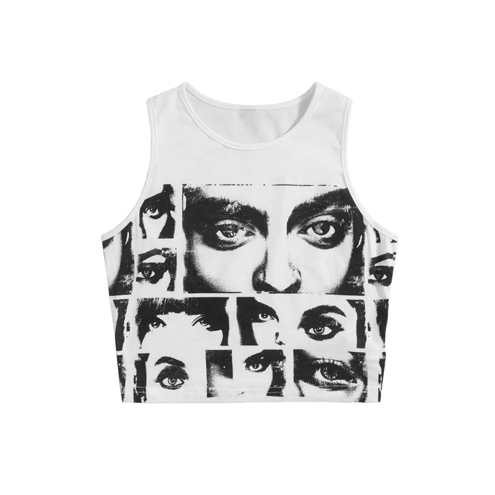 Eyes Graphic Crop Tank Top