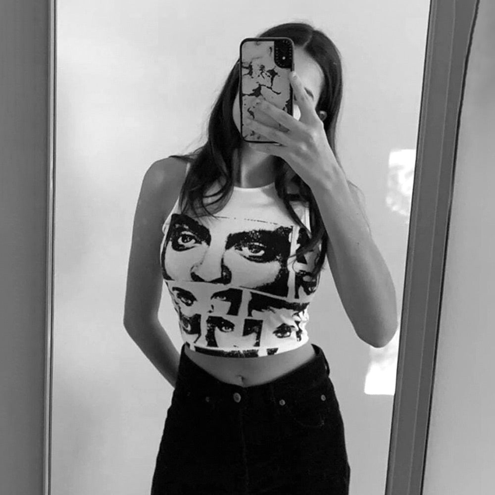 アイズ グラフィック クロップ タンク トップ