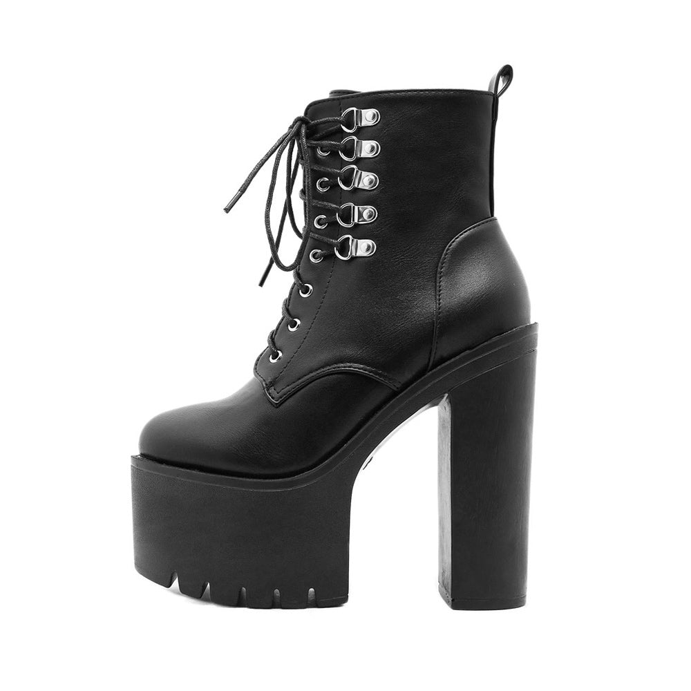 High Heel Lace Up Platform Boots