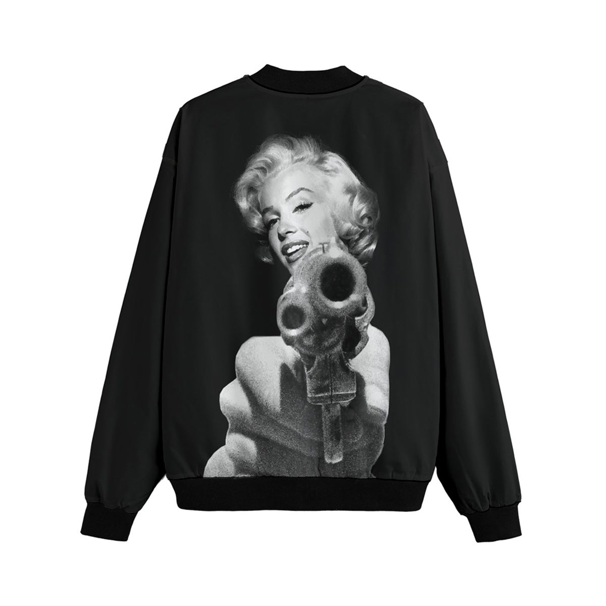 Marilyn Monroe Bomber Jacket with iconic revolver image