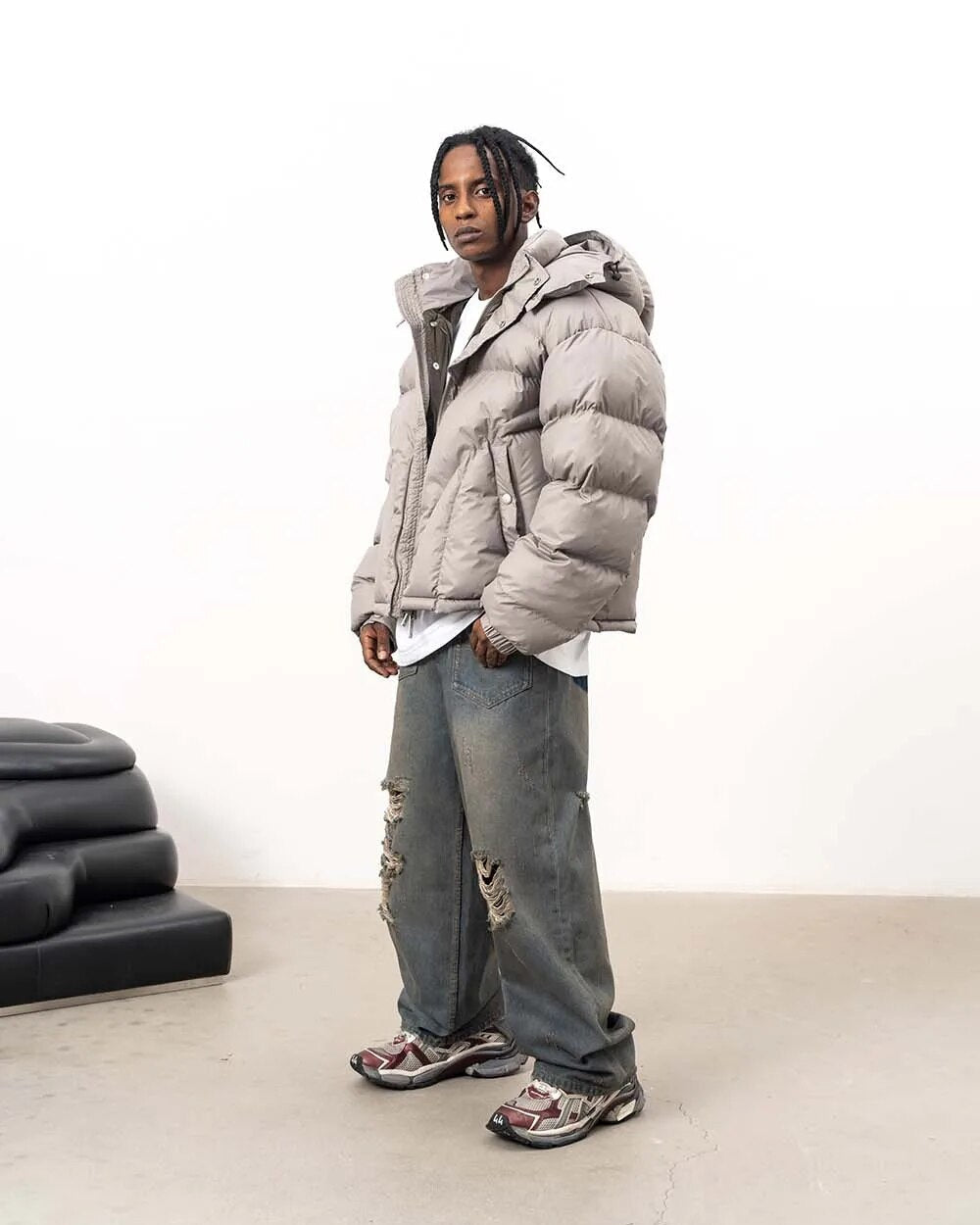 Cold-Weather Attire - Stone Hooded Puffer Jacket