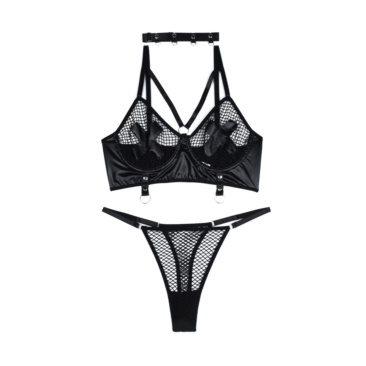 X Nipple Covers Bondage Lingerie Set - Cute Fetish Outfit in Black