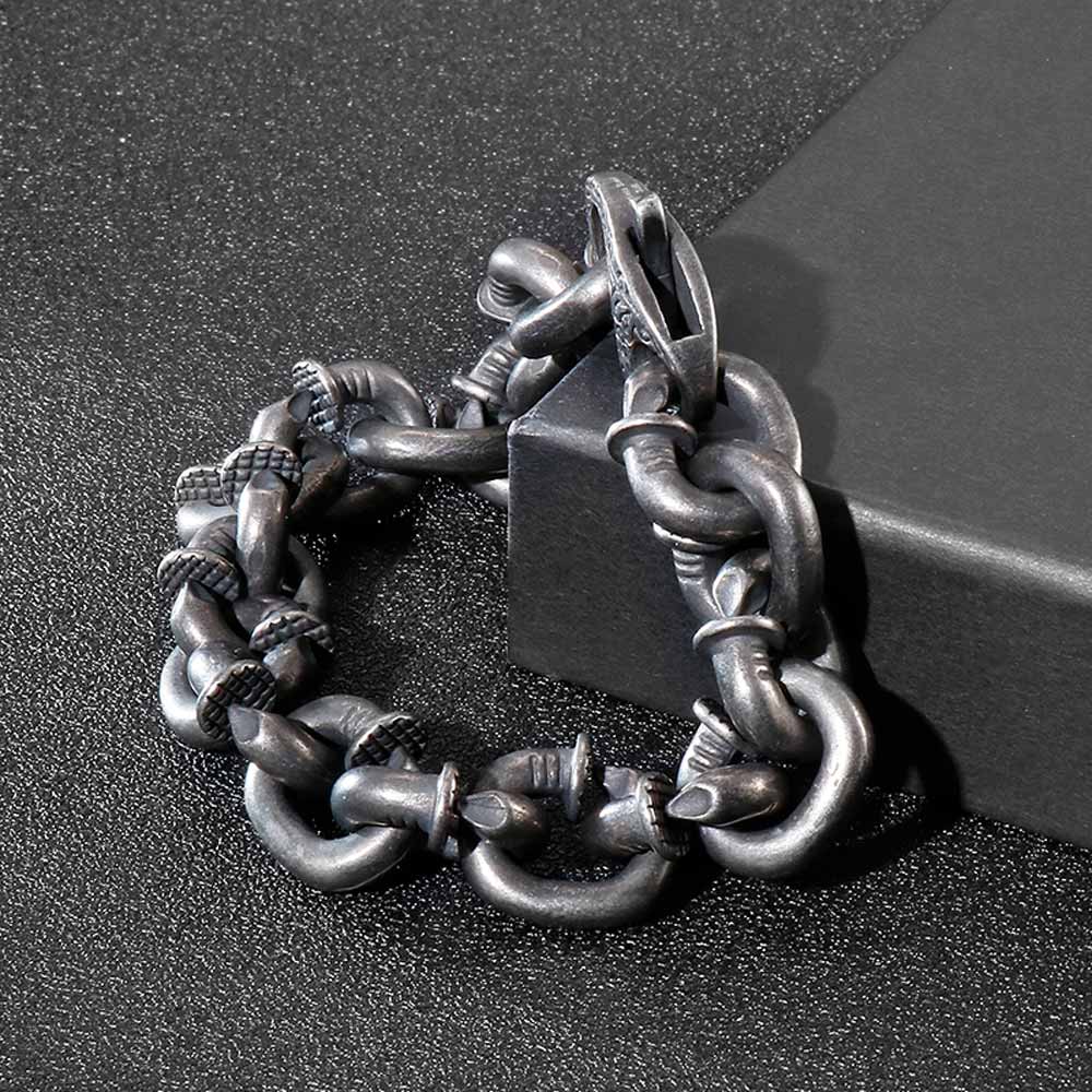 Bent Nail Link Bracelet - Stainless Steel Gothic Punk Chain