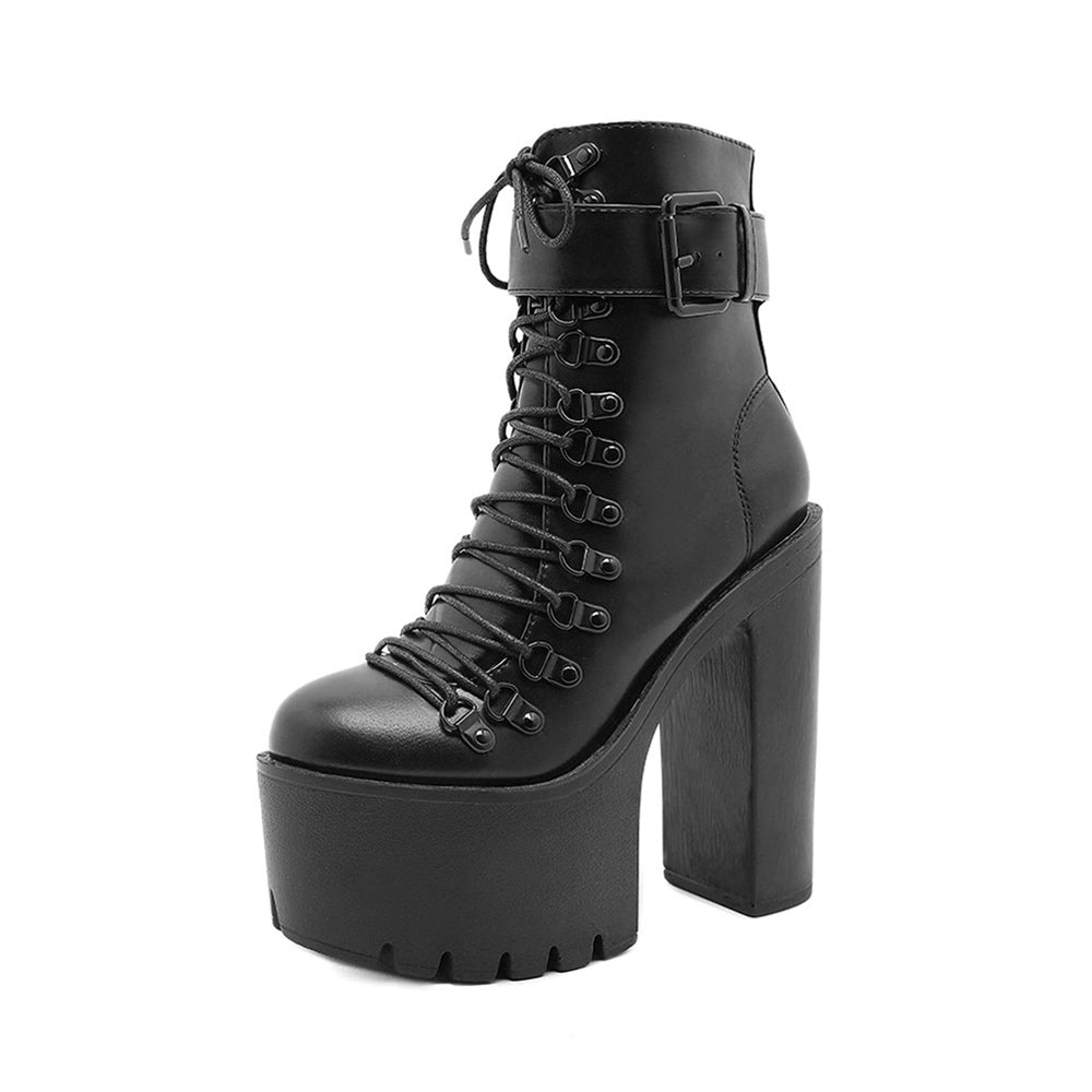 Edgy black high heel boots - Elevate your look with these gothic-inspired platform shoes