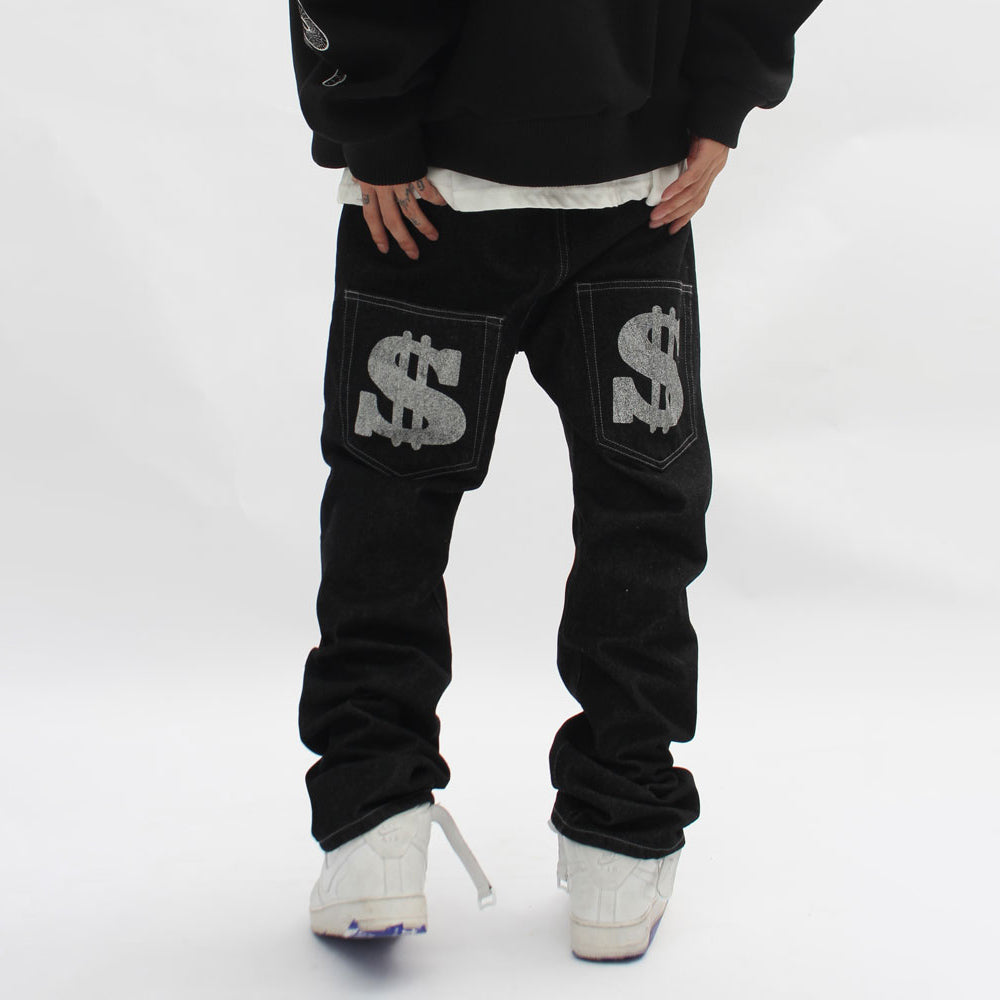 Dollar Baggy Jeans in Black - Hip Hop Denim Pants