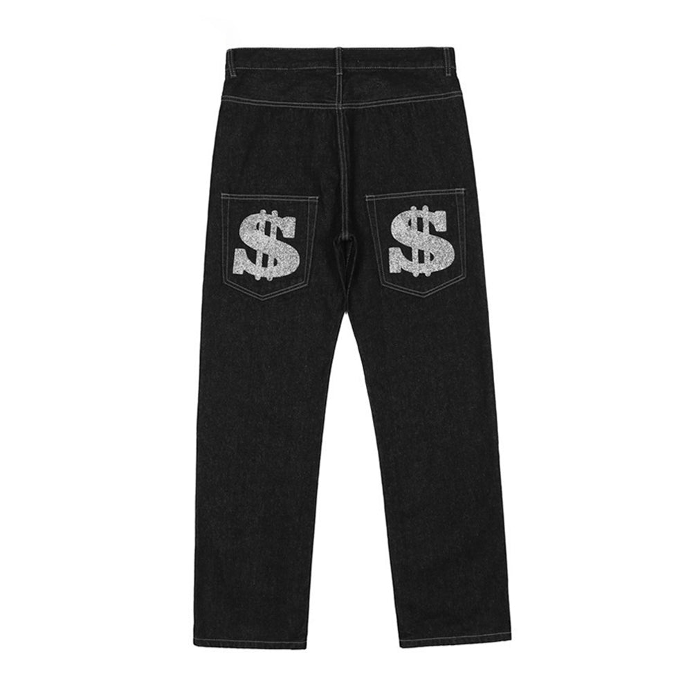 Dollar Baggy Jeans in Black - Hip Hop Denim Pants