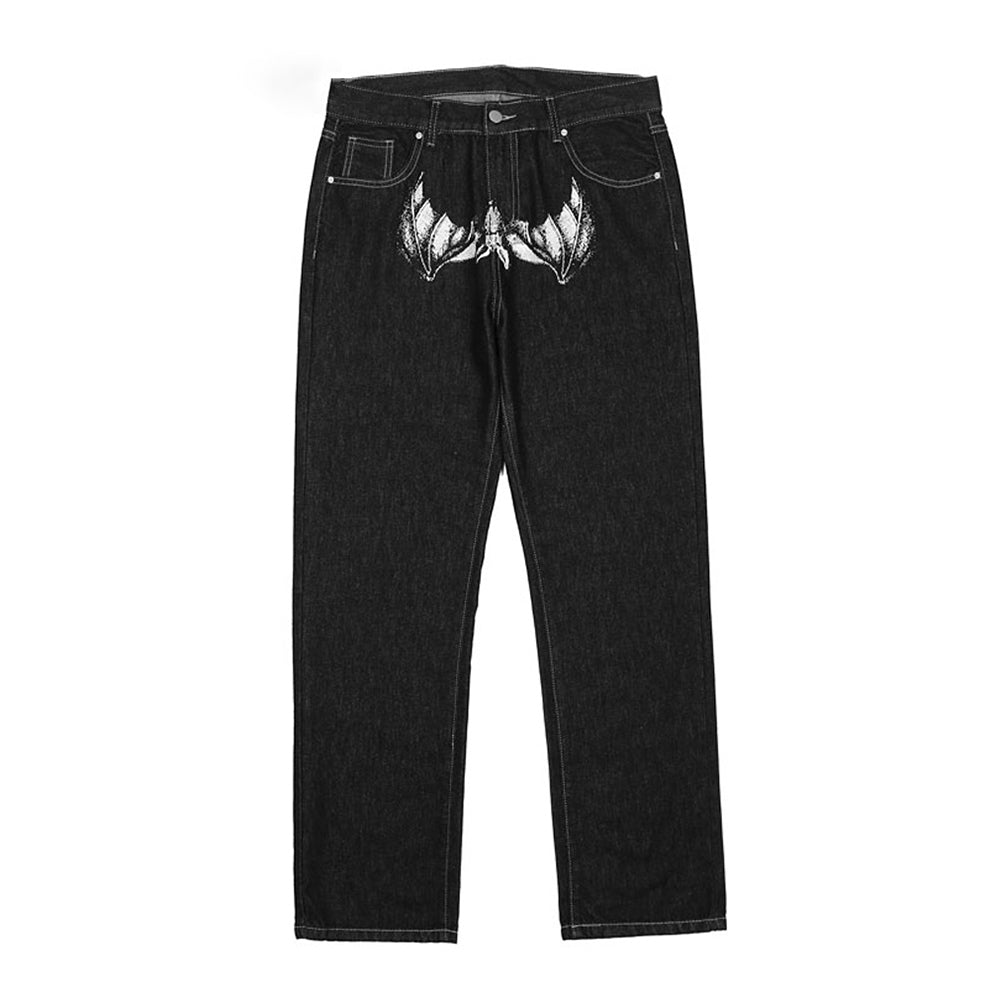 Faces Mid Waist Baggy Jeans - Gothic Loose Fit Denim Pants