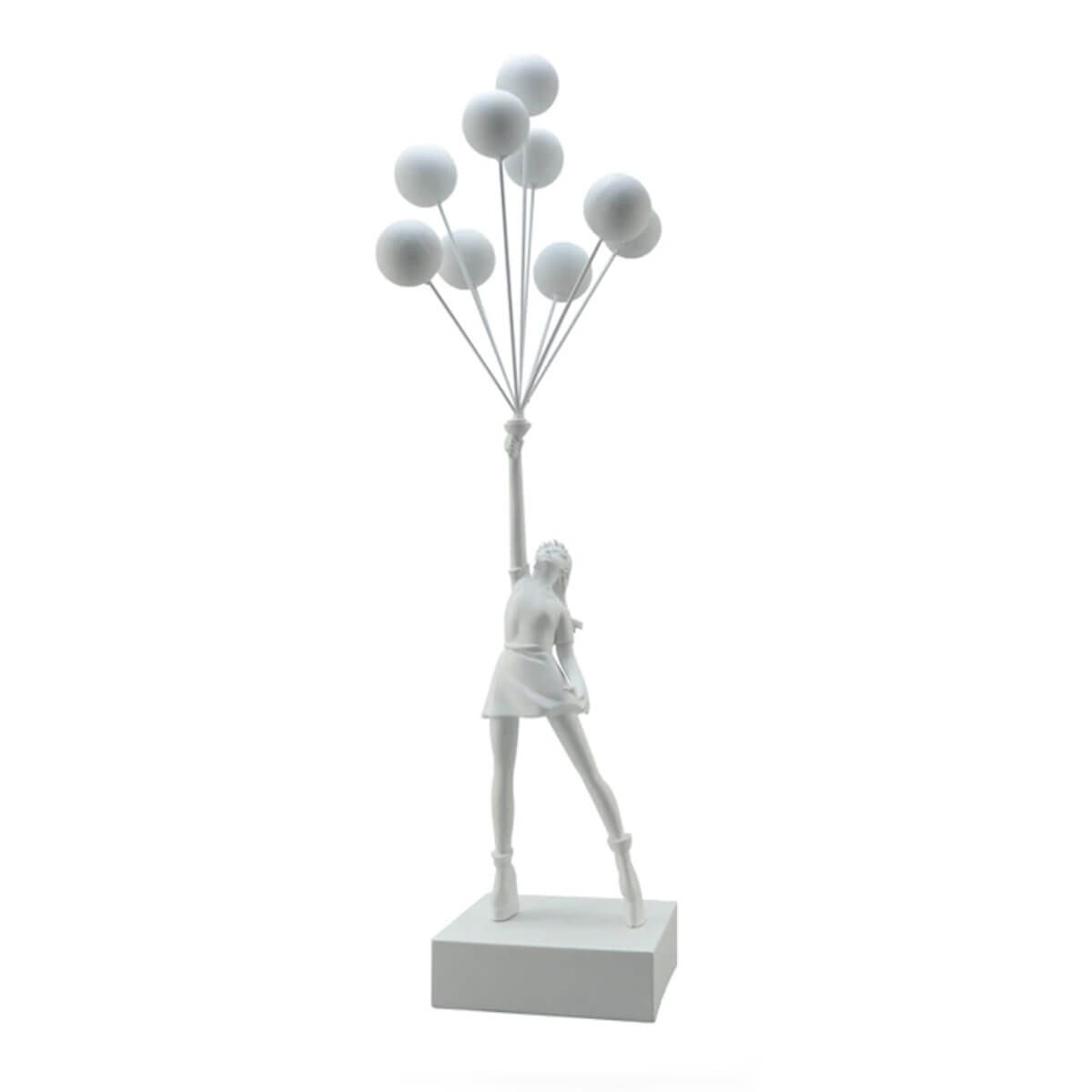 Monochrome white Flying Balloon Girl Banksy Statue, contemporary art sculpture #color_white - white