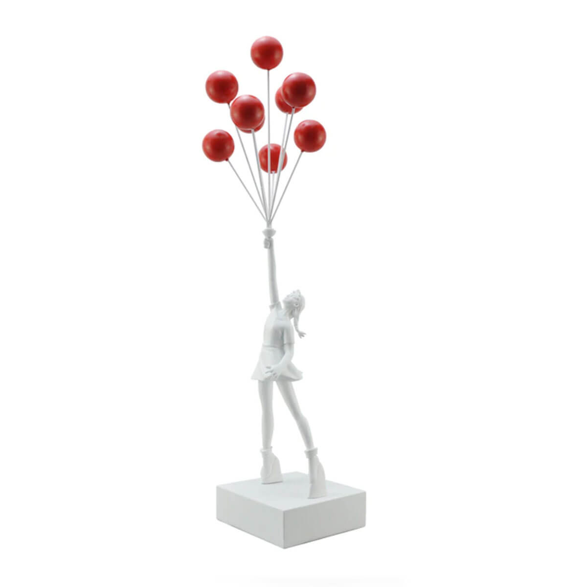 White Flying Balloon Girl Banksy Statue with red balloons, modern art sculpture #color_white - red