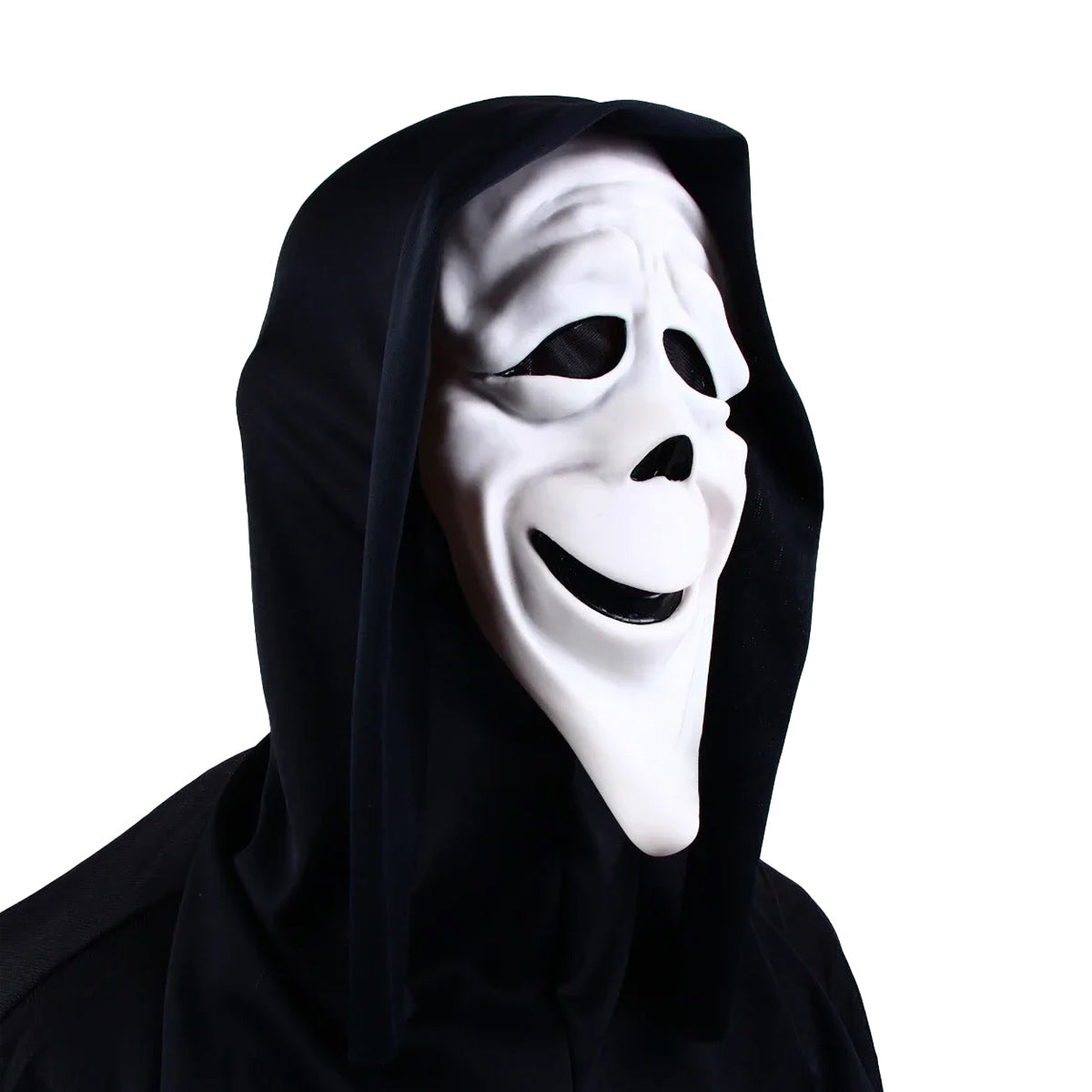 High Ghostface Mask with black hood inspired by Scream movies