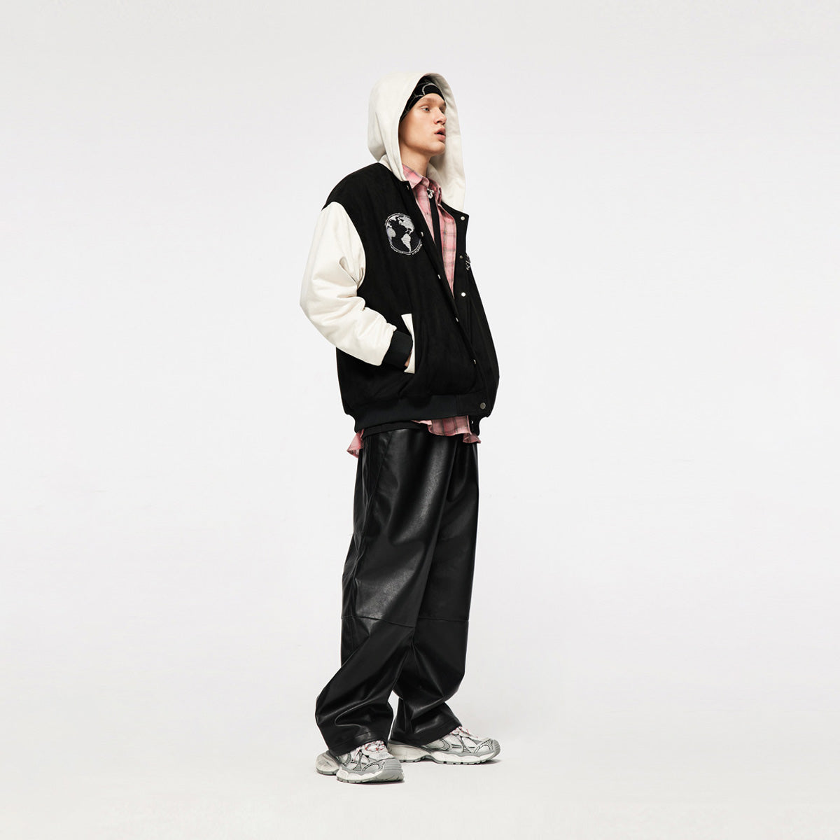 Hip-Hop Inspired Faux Leather Straight Leg Pants in Black