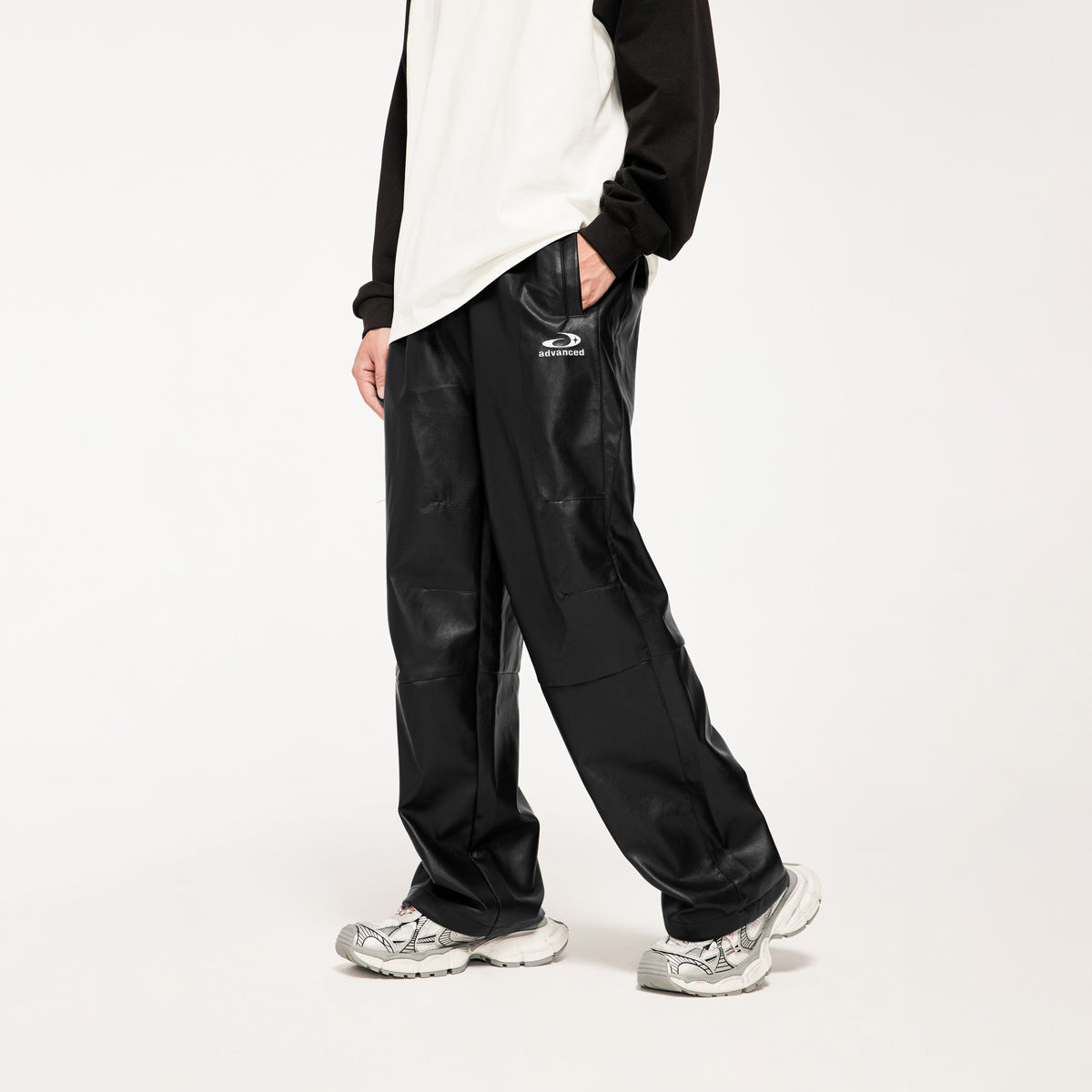Hip-Hop Inspired Faux Leather Straight Leg Pants in Black