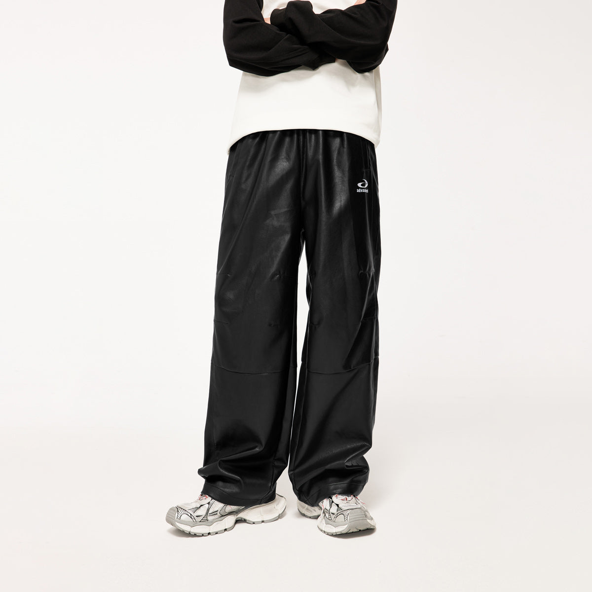 Hip-Hop Inspired Faux Leather Straight Leg Pants in Black