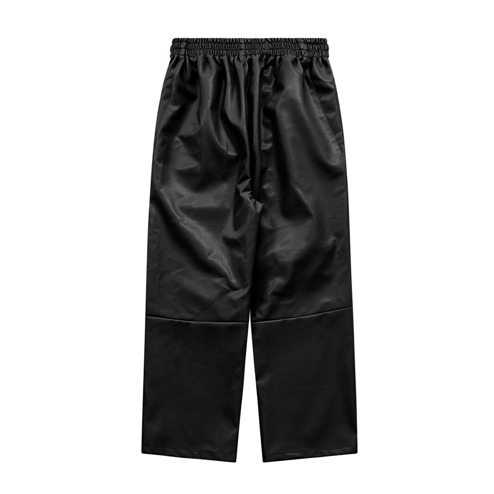 Hip-Hop Inspired Faux Leather Straight Leg Pants in Black