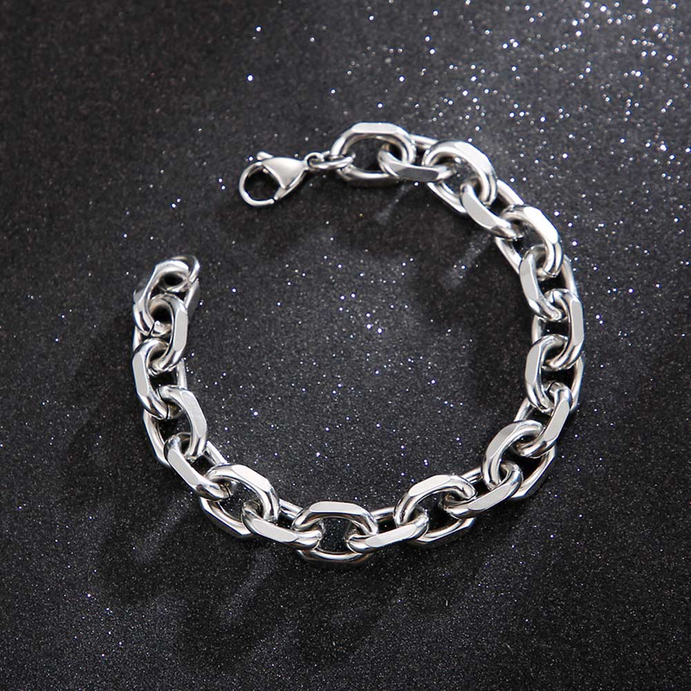 Silver Stainless Steel Oval Link Bracelet | Punk Chain