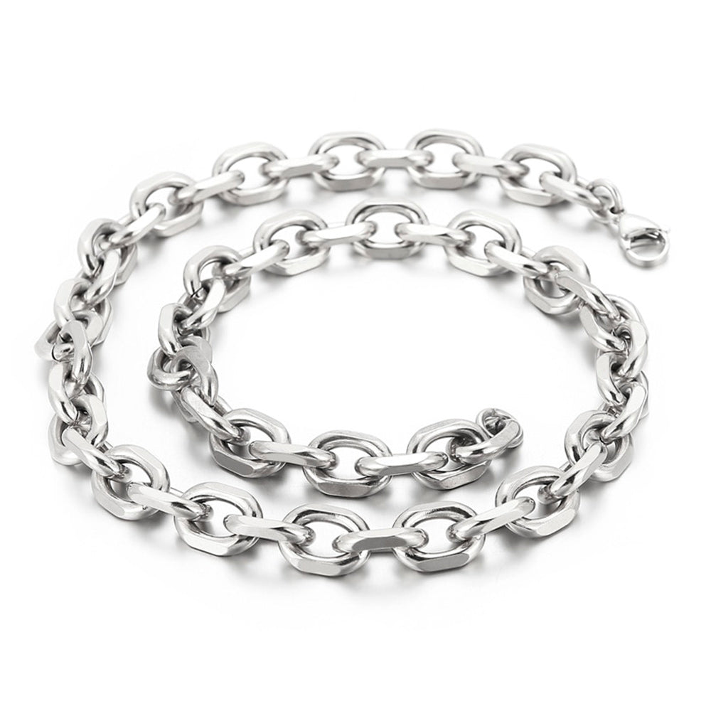 Silver Stainless Steel Oval Link Chain Necklace