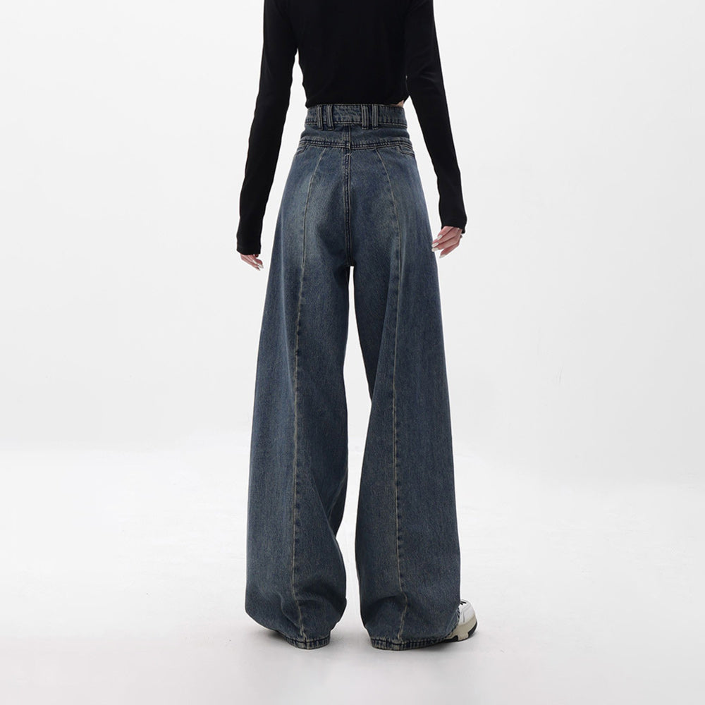 Vintage High Waisted Wide Leg Jeans in Dark Blue