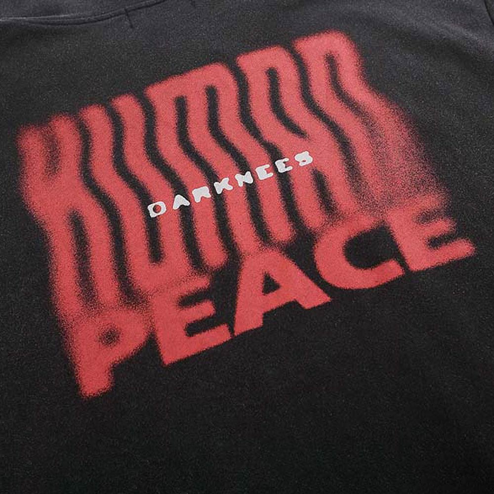 Hip Hop Influence: Washed Black Hoodie Showcasing Human Peace Design - Street Fashion