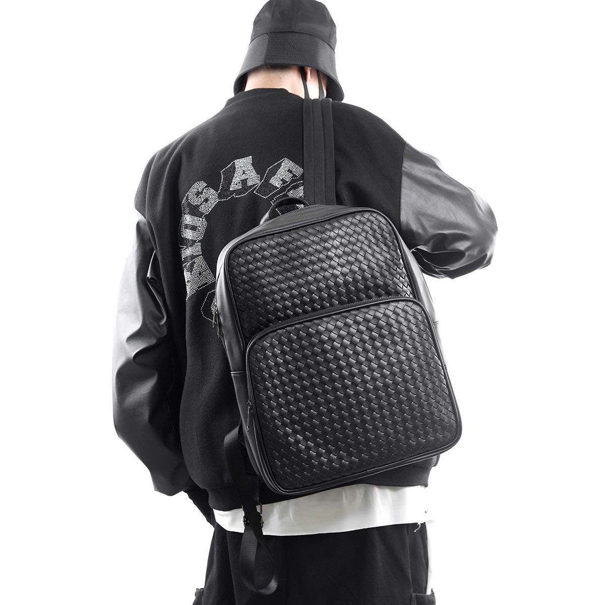 Urban Woven Leather Backpack with 15-inch Laptop Compartment for city commuters