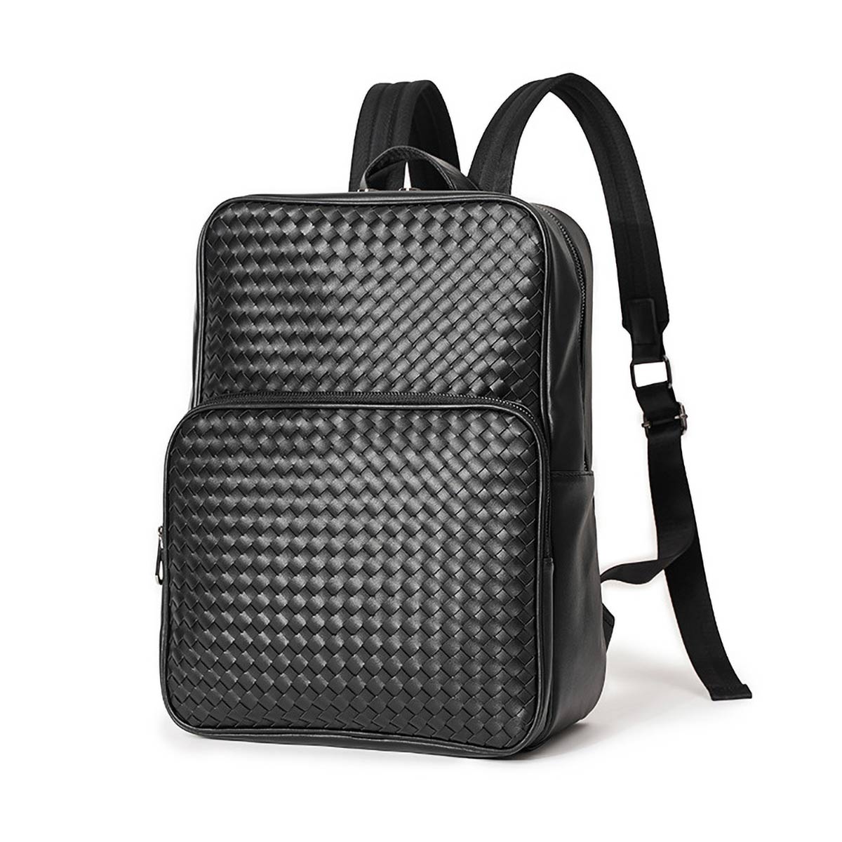Waterproof School Backpack: Woven Leather with Laptop Compartment in Black