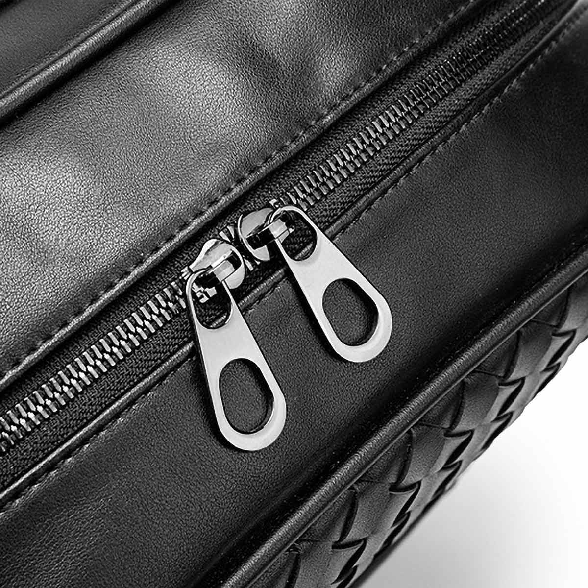 Quality zipper closure on Woven Leather Urban Backpack with Laptop Compartment