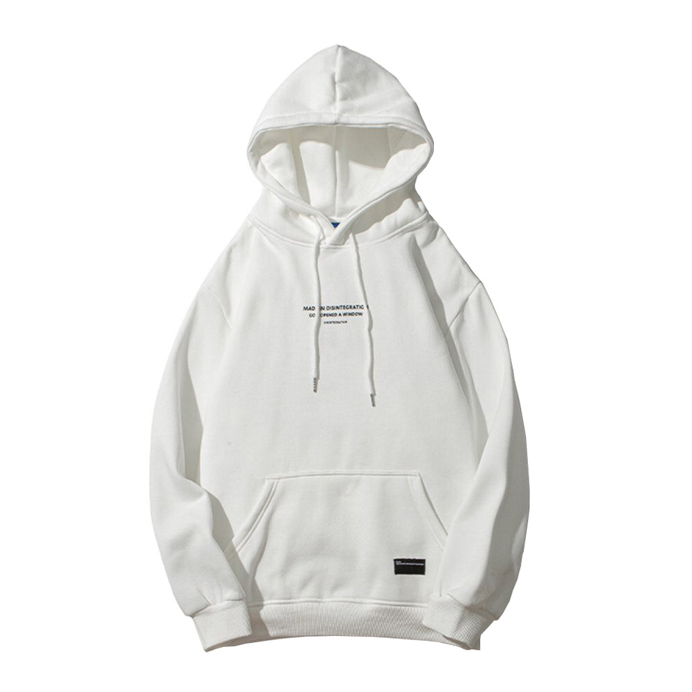 White Angel Hoodie front view: Statue graphic pullover for edgy streetwear