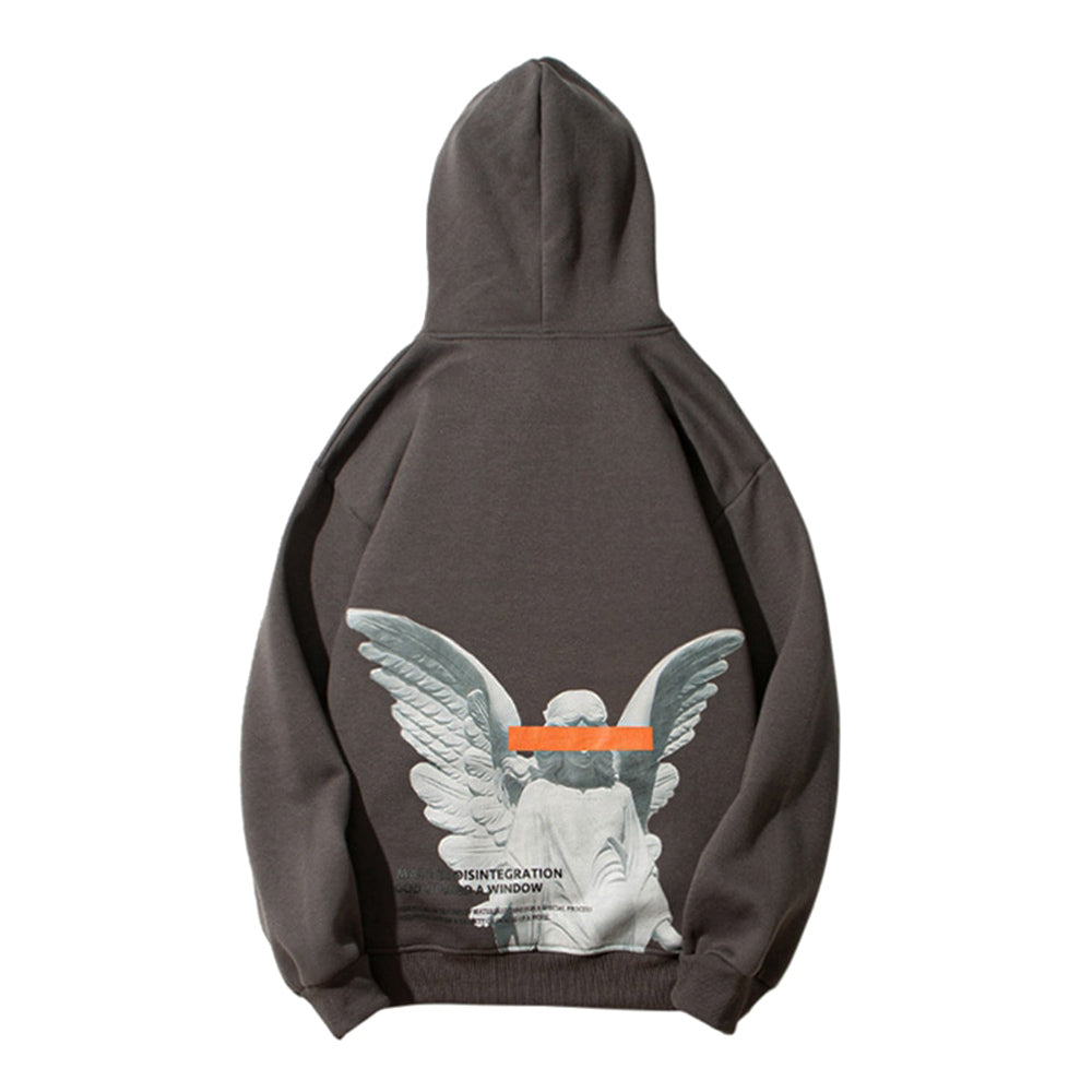 Grey Angel Hoodie back view: Renaissance-inspired statue print on sweatshirt