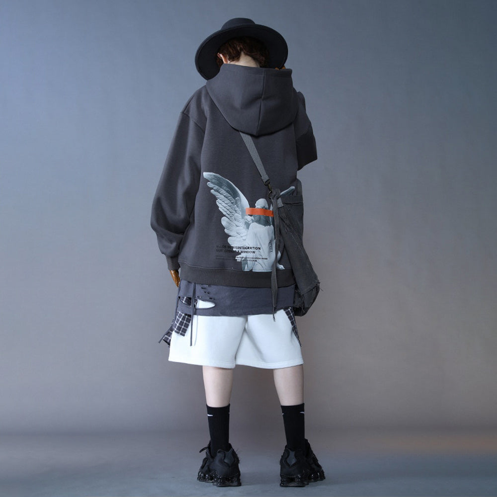 Grey Angel Hoodie street style: Artistic pullover in urban landscape