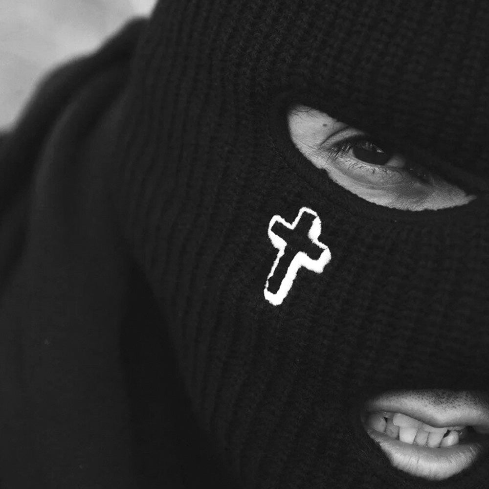 Cross Balaclava - Three Hole Black Ski Mask Beanie