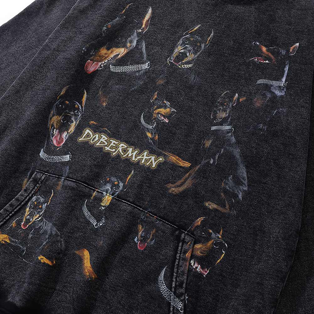 Doberman Hoodie - Oversized Washed Hooded Sweatshirt