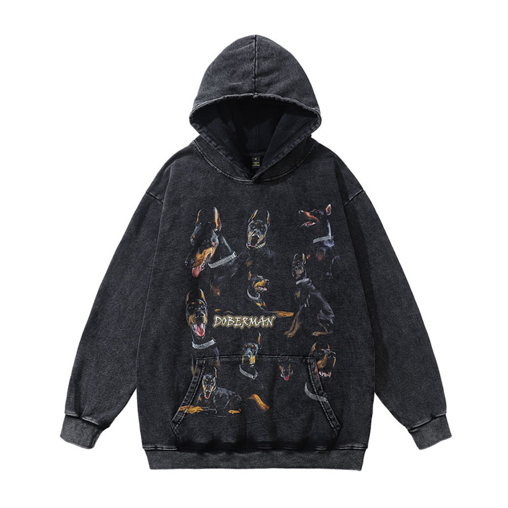 Doberman Hoodie - Oversized Washed Hooded Sweatshirt