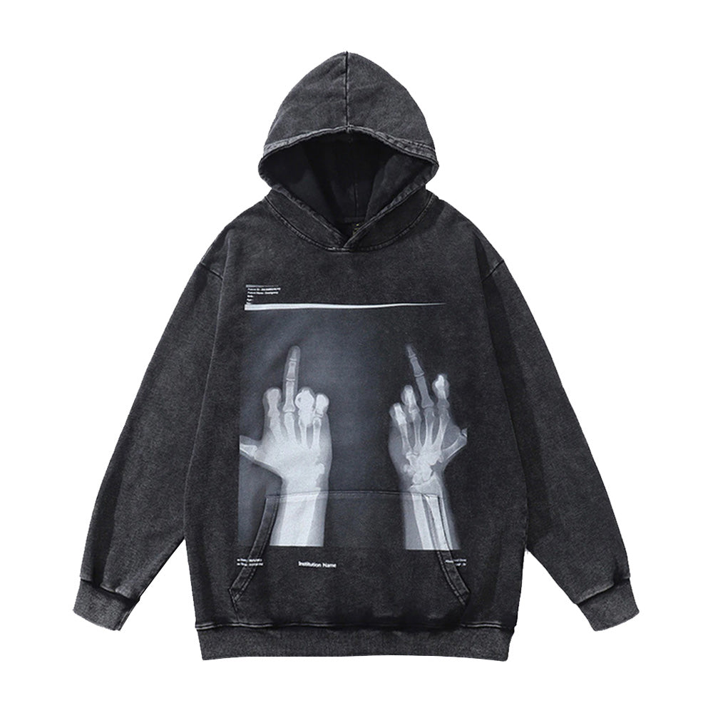 Middle Finger Hoodie - Acid Wash Hooded Sweatshirt