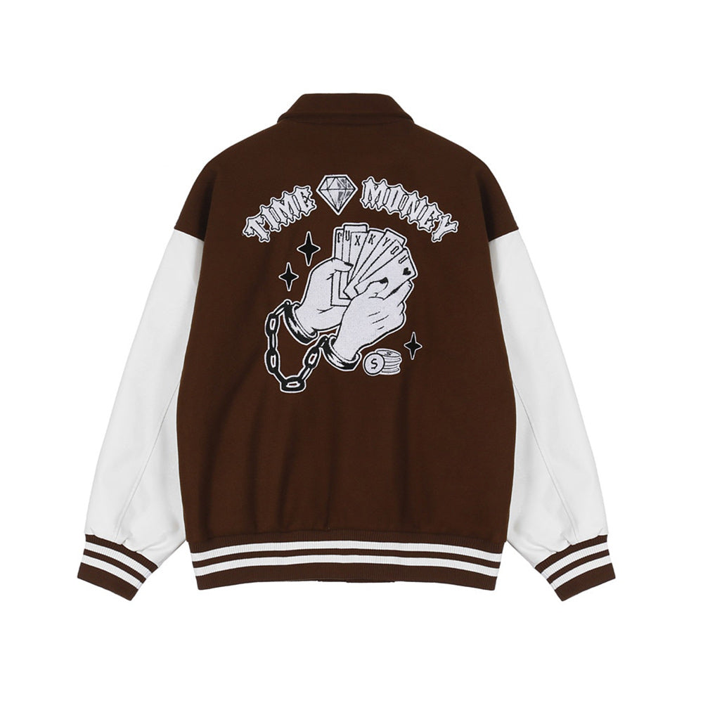 Time is Money Varsity Jacket - Brown Letterman Jacket