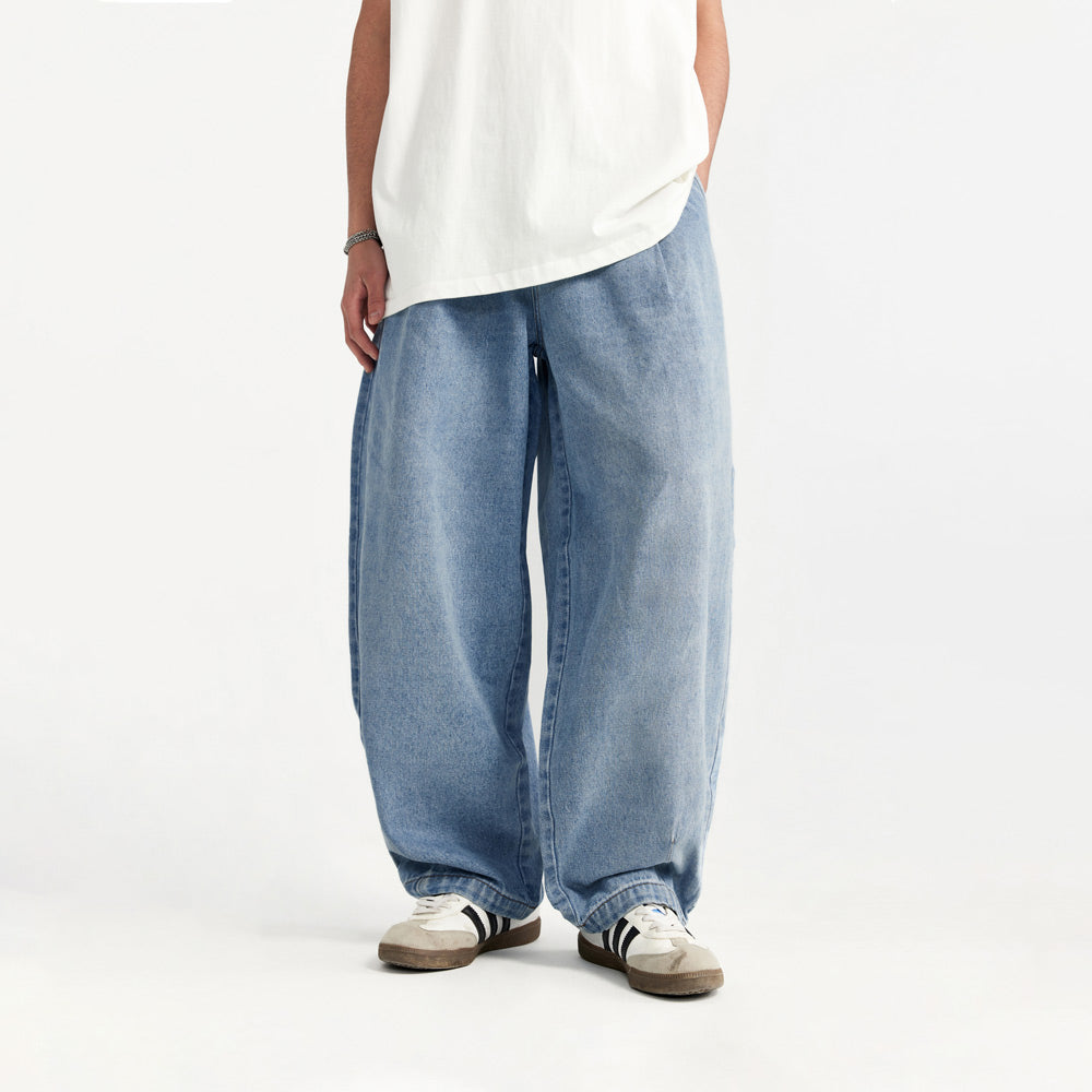 Baggy Carrot Fit Jeans - Blue Skater Jeans with Elastic Waist