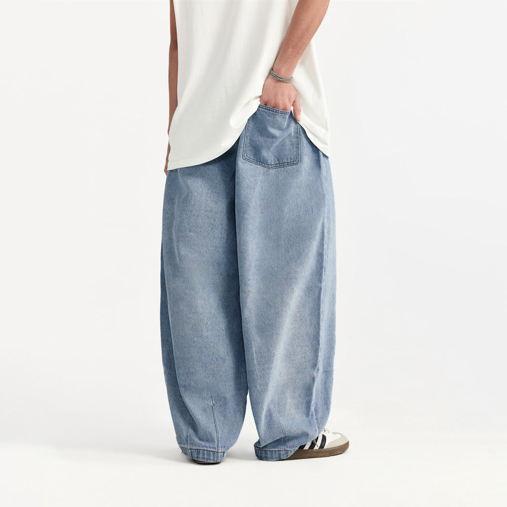 Elastic Waist Baggy Skater Jeans - Stylish Unisex Denim Pants in Blue