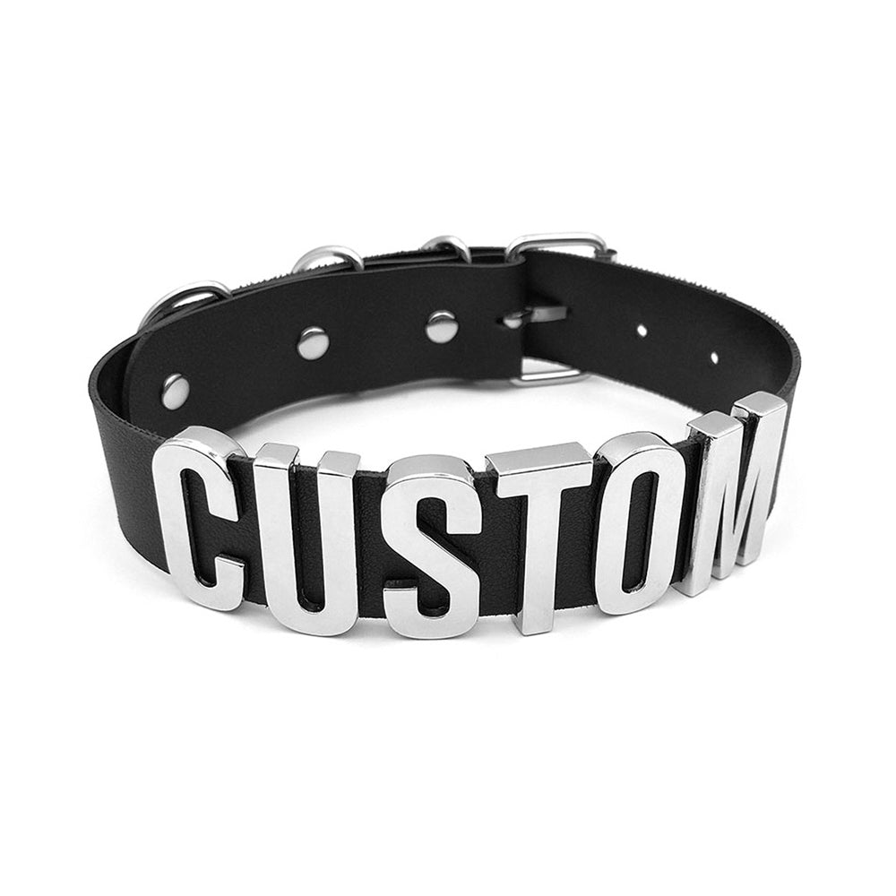 Custom Choker in Black with Silver Letters - Personalized Collar
