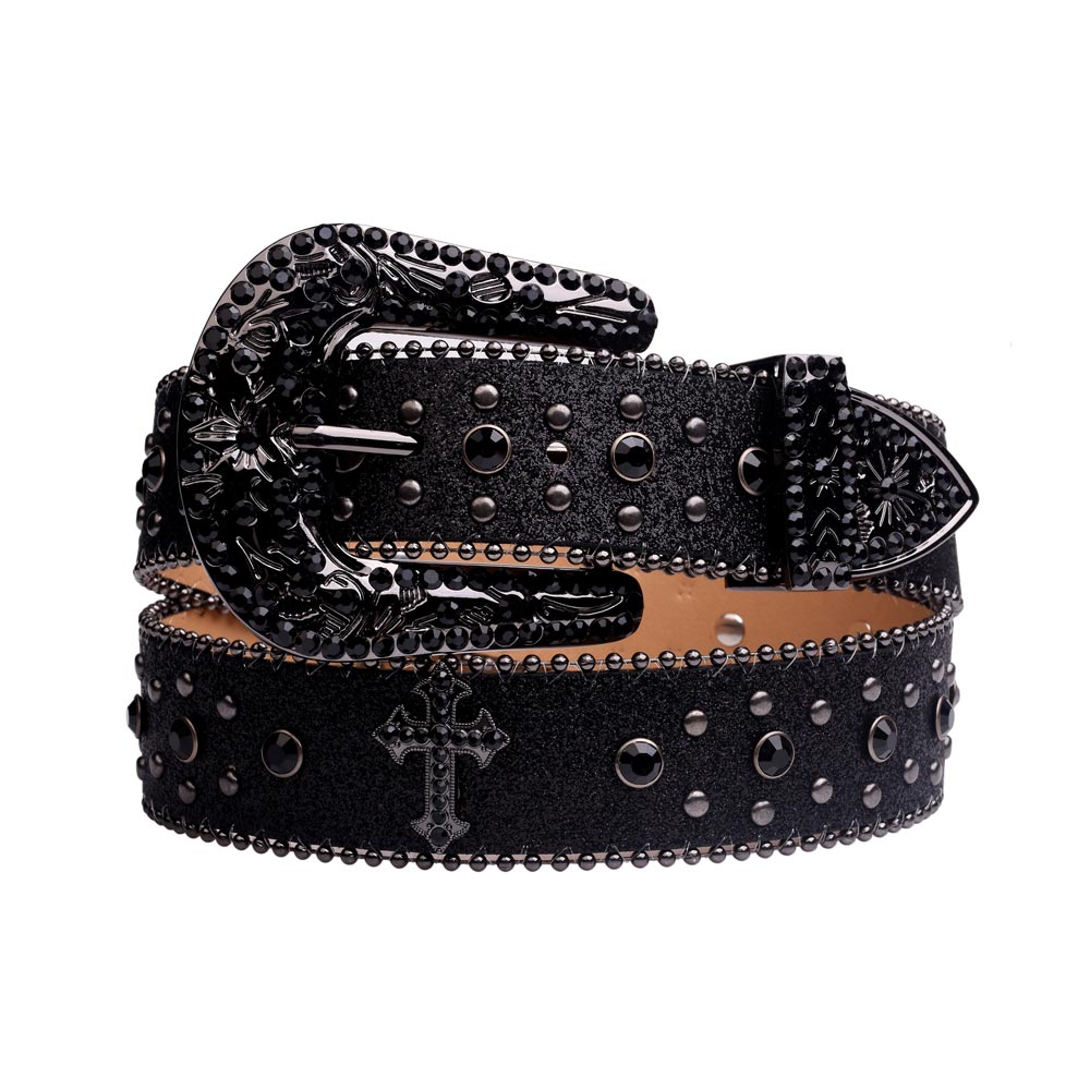 Western Buckle Black Rhinestone Cross Belt - A must-have for fashion enthusiasts