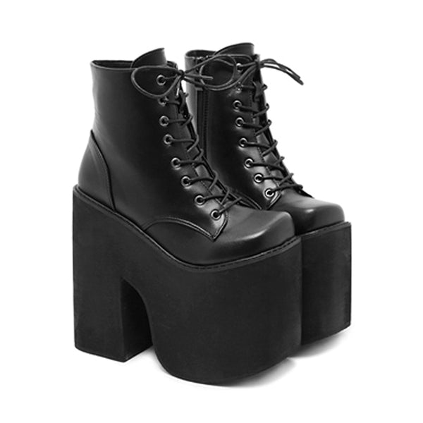 Chunky Lace Up Platform Boots - Trendy Black Rave Shoes for Festivals