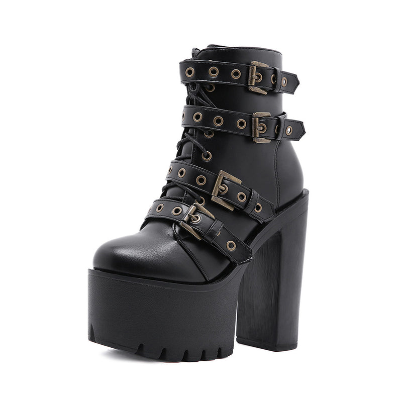 Unique Ankle Boots with Buckles - Fashionable Goth Footwear