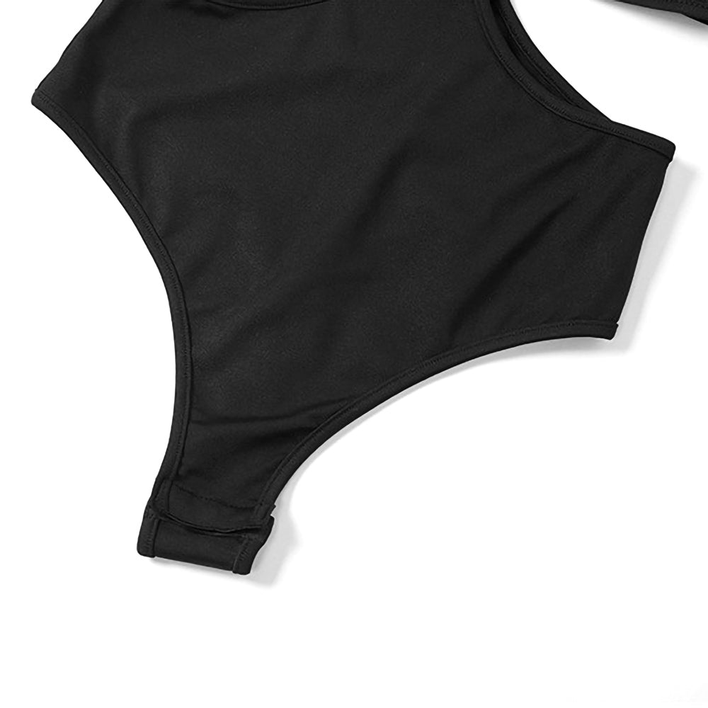 Hollow Out Long Sleeve Bodysuit in Black