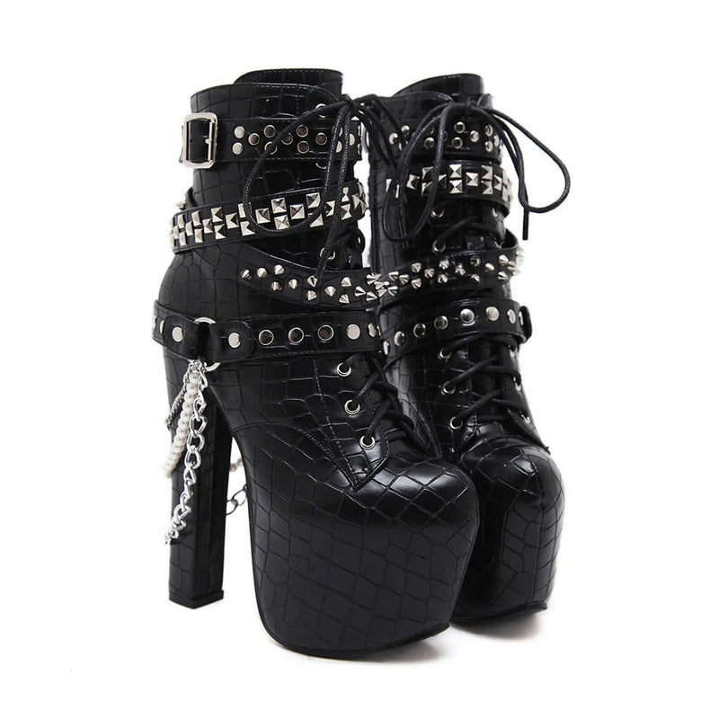 Womens Spikes Chelsea Ankle Boots Ladies Block Heel Biker Goth Punk Grunge  Shoes | eBay