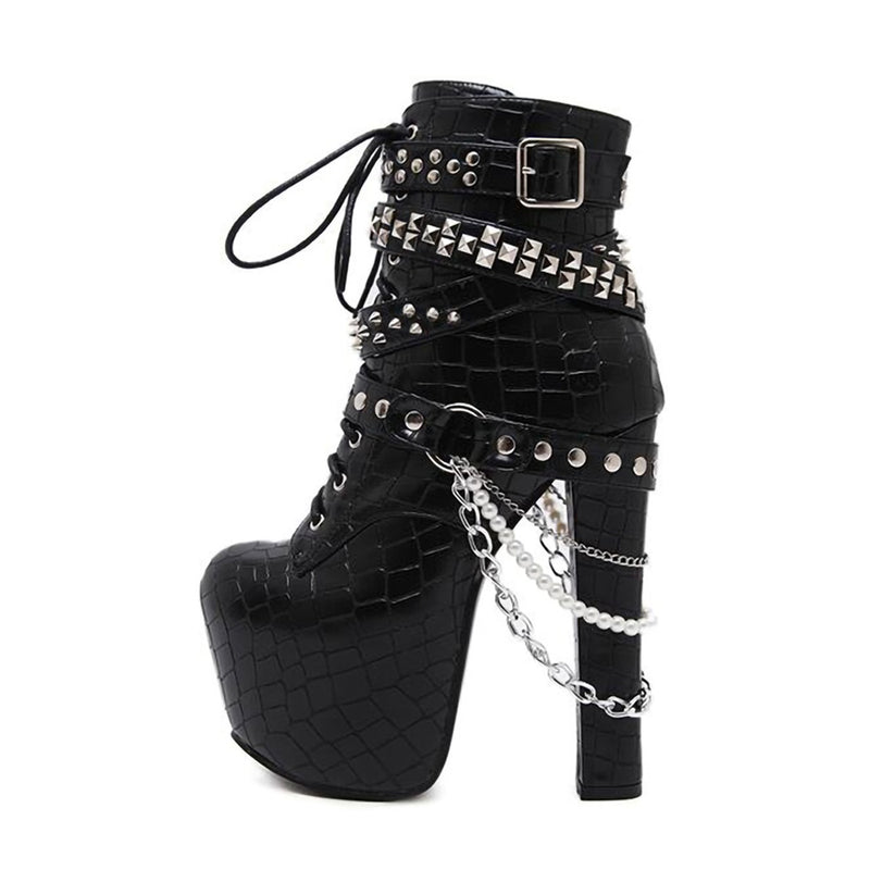 Studded Ankle Boots For Women Thick Heel Platform Autumn Winter Fashion,  Punk Style High Heels In Black From Qianduoduoduoduo, $45.14 | DHgate.Com