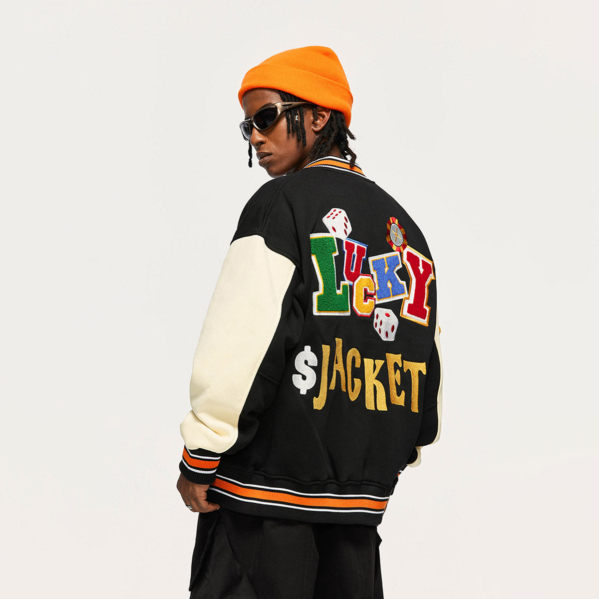 Poker Lucky Varsity Jacket - Vintage Style Baseball Jacket #color_black