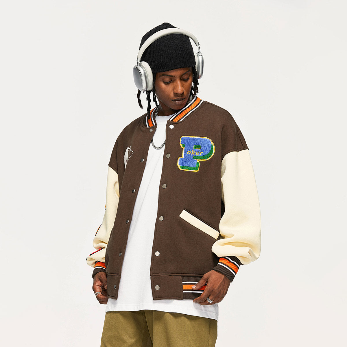 Poker Lucky Varsity Jacket - Vintage Style Baseball Jacket #color_brown