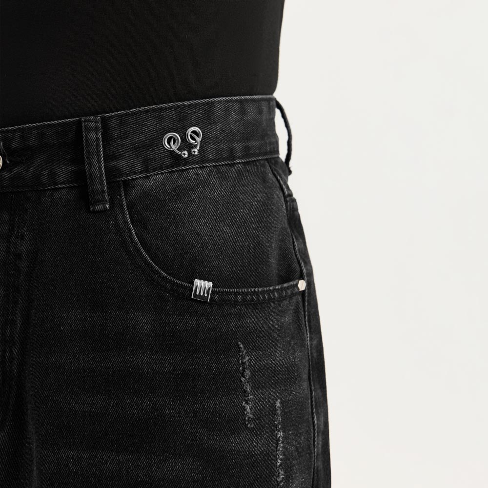 Black Wide Leg Jeans Enhanced with Metal Patches