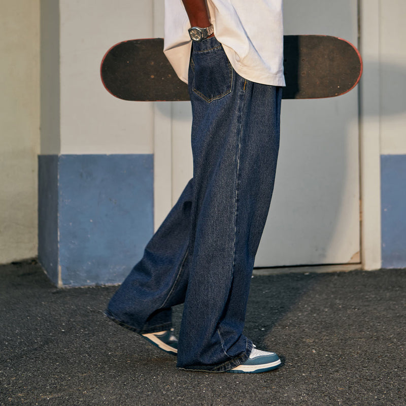 dark blue wide leg jeans