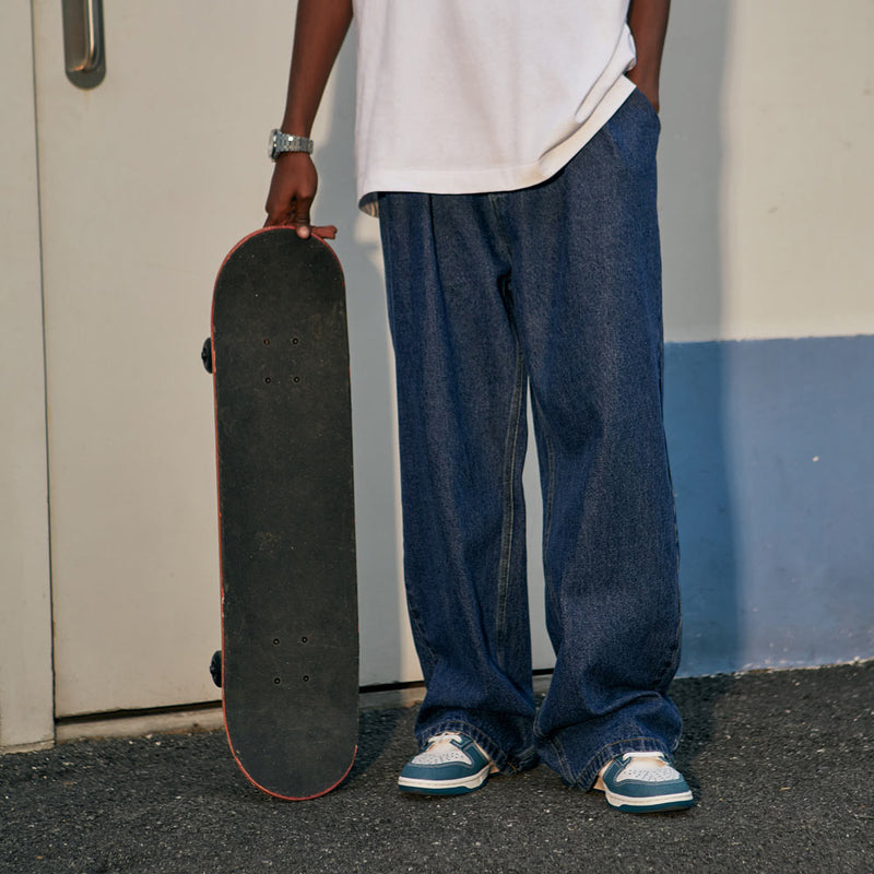 Skate in Style: Dark Blue Retro Baggy Wide Leg Jeans
