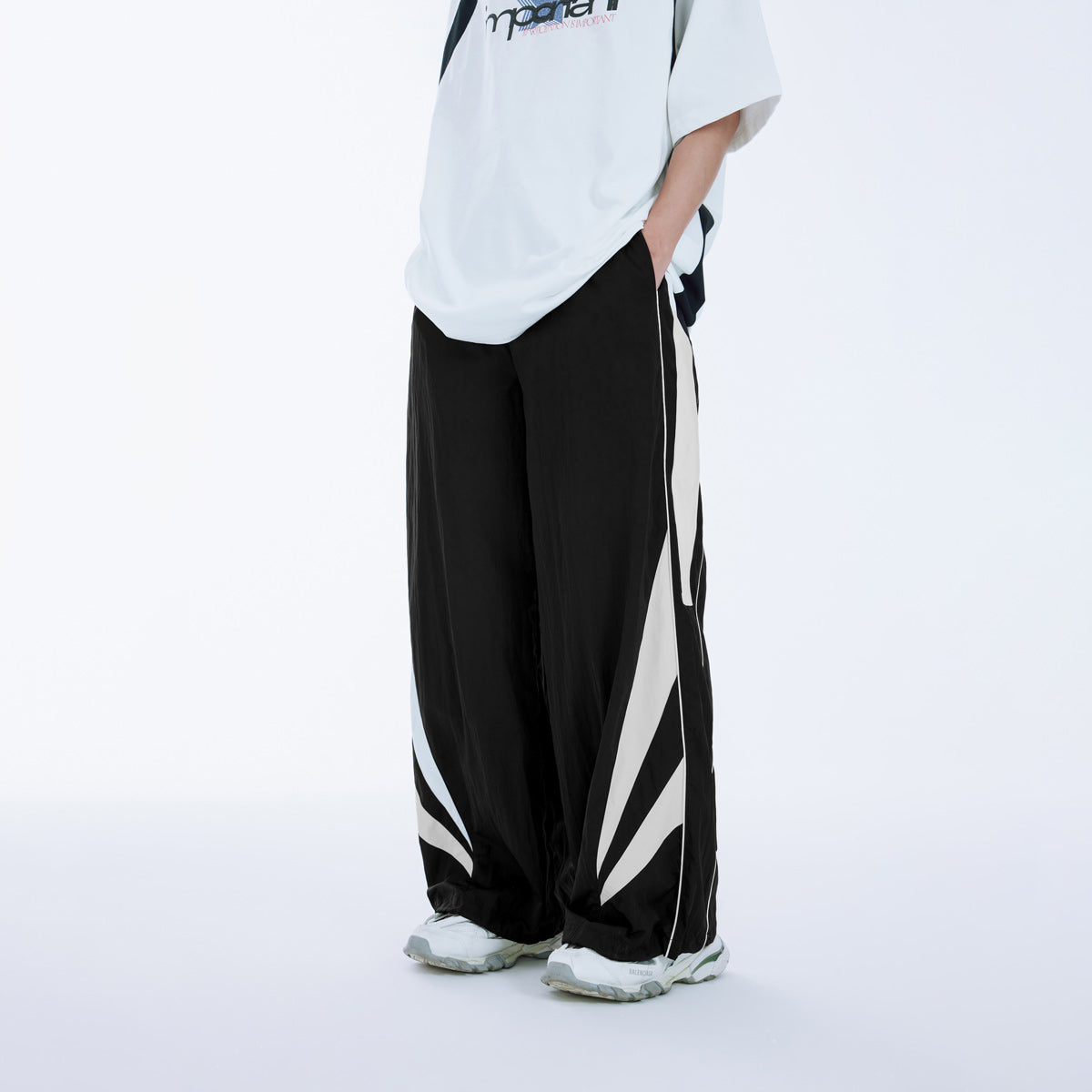 Classic Black Retro Track Pants - Stylish Wide Leg